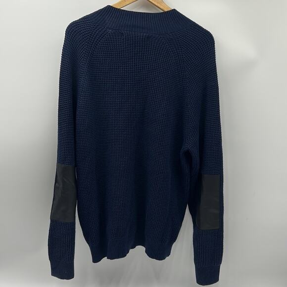 KENNETH COLE NEW YORK WAFFLE KNIT ELBOW PATCH MENS SWEATER SIZE XL NAVY BLUE - Picture 6 of 14